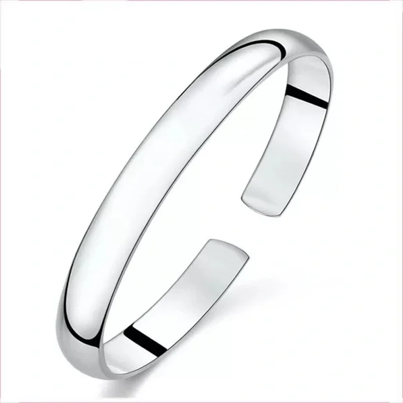 Sterling Silver plain flat open-mouth bangle - Picture 4 of 7